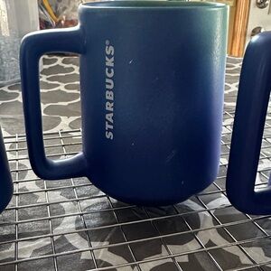 Starbucks Matte Dark Blue, with green Ceramic Mug with White Logo all 3